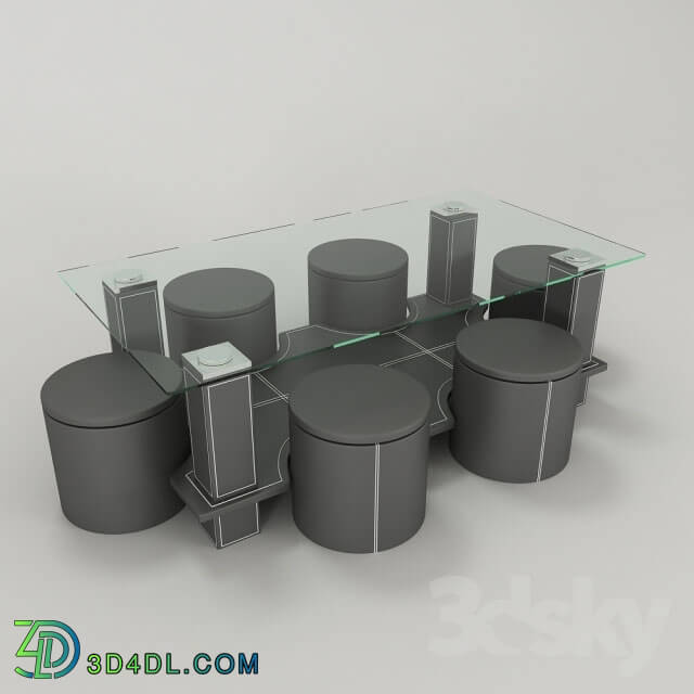 Table _ Chair - Table with 6 poufs