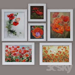 Frame - Set of modern paintings _Poppies_ 