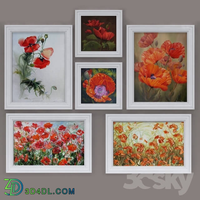 Frame - Set of modern paintings _Poppies_