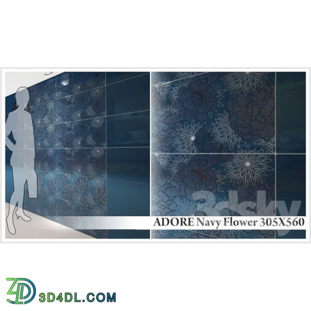 Bathroom accessories - Tile Atlas Concorde ADORE Navy Flower 305X560