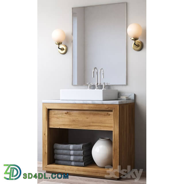 Bathroom furniture - RECLAIMED RUSSIAN OAK SINGLE WASHSTAND - DECK MOUNT