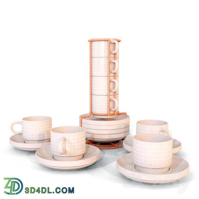 Tableware - Set of 4 cups with saucers Grid