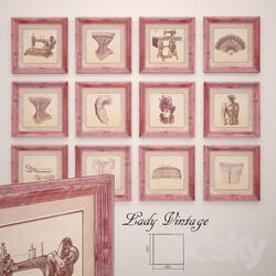 Frame - Set of 12 paintings _quot_Lady Vintage_quot_ 
