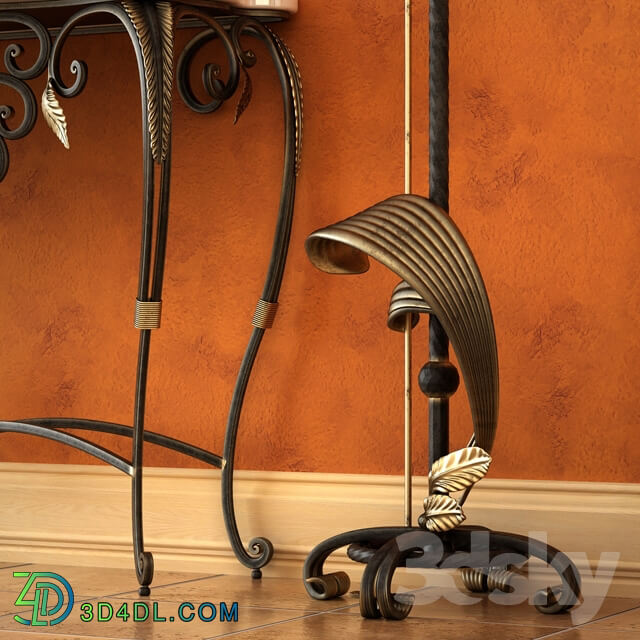 Wrought iron console with a floor lamp