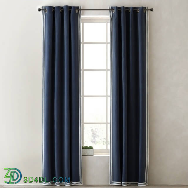 Curtain - RH _ TICKING STRIPE BORDER DRAPERY PANEL