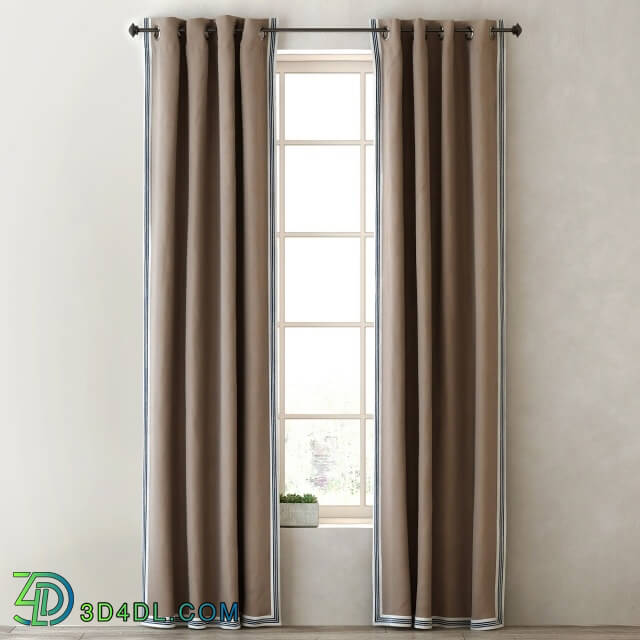 Curtain - RH _ TICKING STRIPE BORDER DRAPERY PANEL