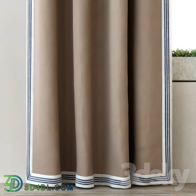 Curtain - RH _ TICKING STRIPE BORDER DRAPERY PANEL