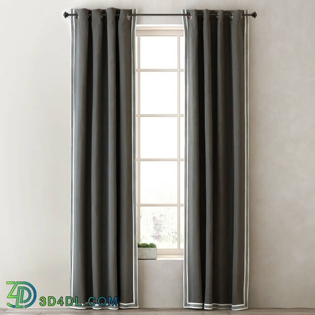 Curtain - RH _ TICKING STRIPE BORDER DRAPERY PANEL