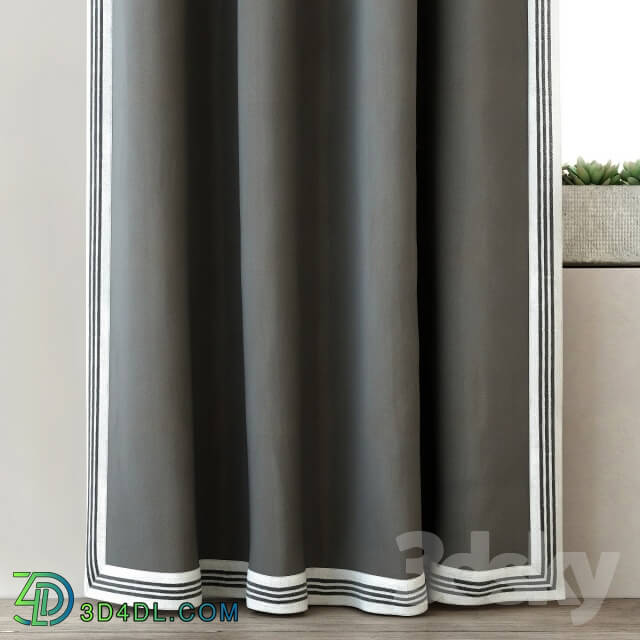 Curtain - RH _ TICKING STRIPE BORDER DRAPERY PANEL