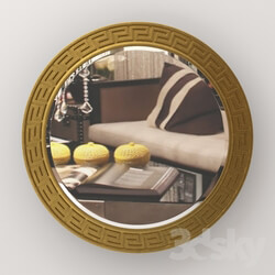 Mirror - Greek Key Asian Style Round Carved 