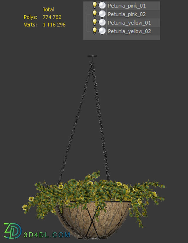 Plant - Flowers in a flower pot on a chain. Petunia. 4 models