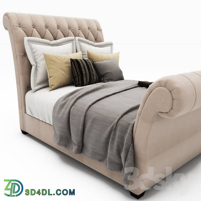 Bed - Waverly Taupe King Upholstered Sleigh Bed with Button Tufted Headboard