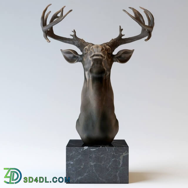 Sculpture - Bronze sculpture _quot_Head of a deer._quot_