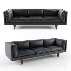 Sofa - Rosewood and Original Black Leather Sofa by Illum Wikkelsø 