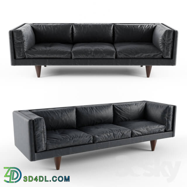 Sofa - Rosewood and Original Black Leather Sofa by Illum Wikkelsø