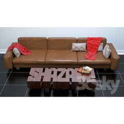 Sofa - Leather sofa _amp_ SHAZAM table 