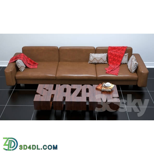 Sofa - Leather sofa _amp_ SHAZAM table