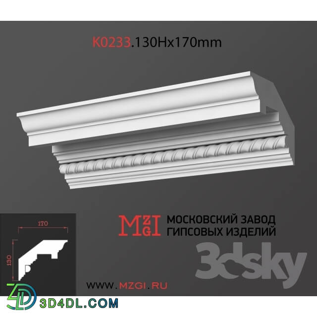 Decorative plaster - Cornices patterned plaster moldings K0233.130Nx170mm