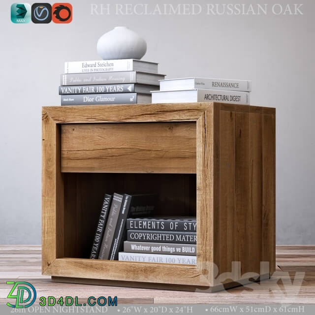 Sideboard _ Chest of drawer - RECLAIMED RUSSIAN OAK 26in OPEN NIGHTSTAND