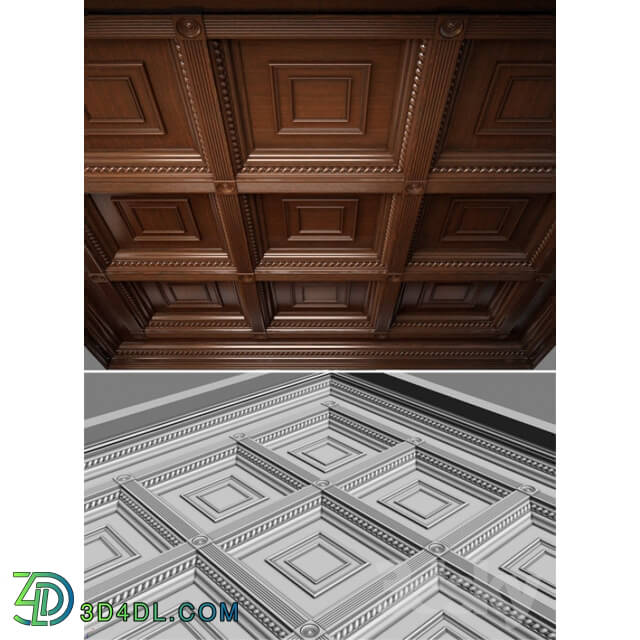 Decorative plaster - Wooden ceiling. Caissons