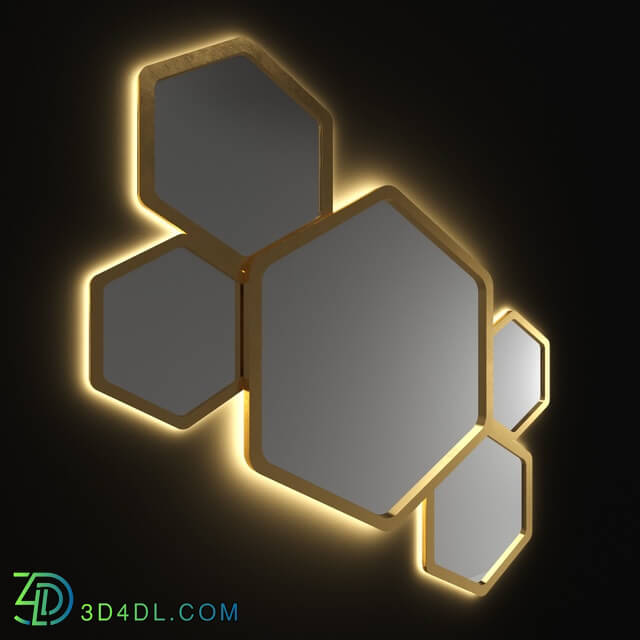 Mirror - Hexagon Golden Mirror