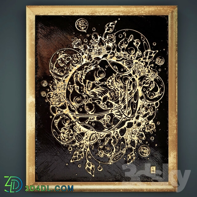 Frame - Decorative granite panel with engraved and gilded.