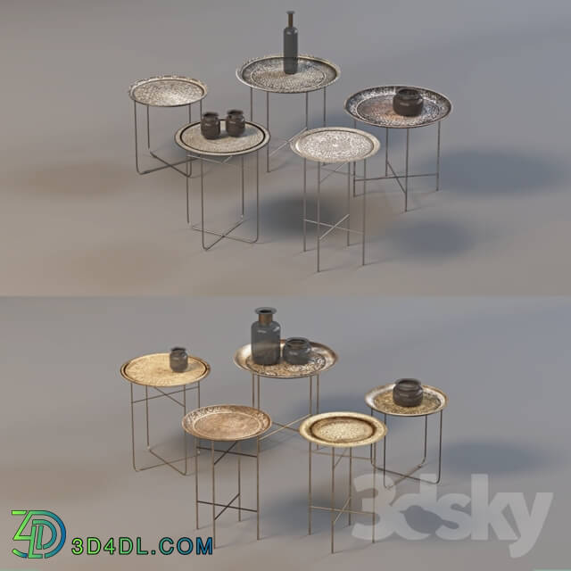 Table - antiq trey table silver and gold