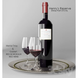 Food and drinks - Wine Geyser Peak_ two glasses RED BORDEAUX_ RED WINE and metal tray 