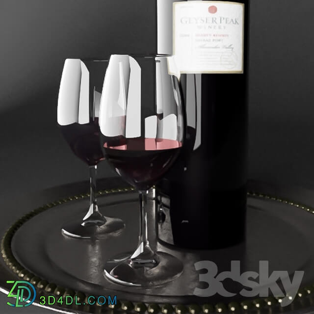 Food and drinks - Wine Geyser Peak_ two glasses RED BORDEAUX_ RED WINE and metal tray