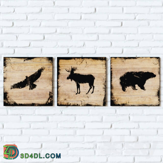 Frame - Panel with animals - eagle_ elk_ bear
