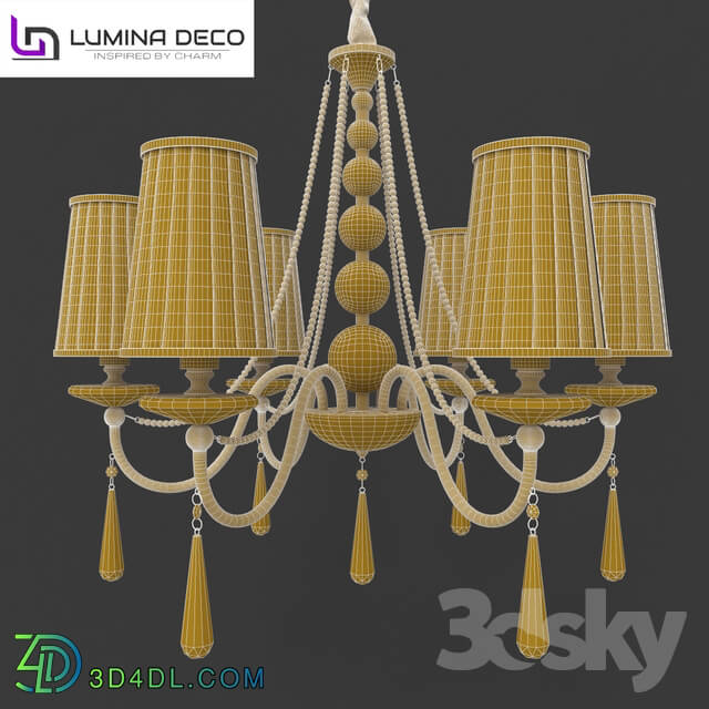 Ceiling light - OM Suspended Chandelier Lumina Deco Fabione W6 gold LDP 1200-6-FGD