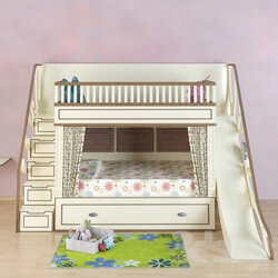 Bed - Baby bed with slide_ and a built-in chest of drawers 