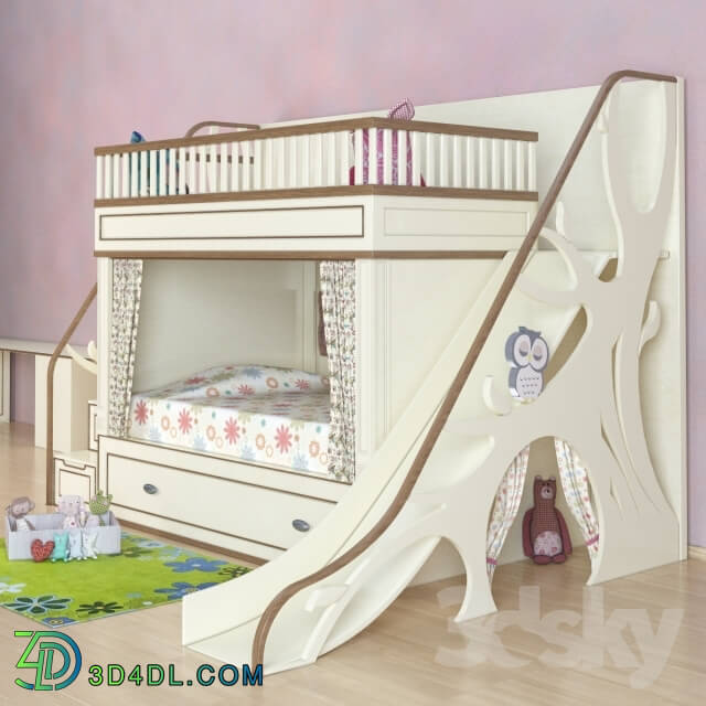 Bed - Baby bed with slide_ and a built-in chest of drawers