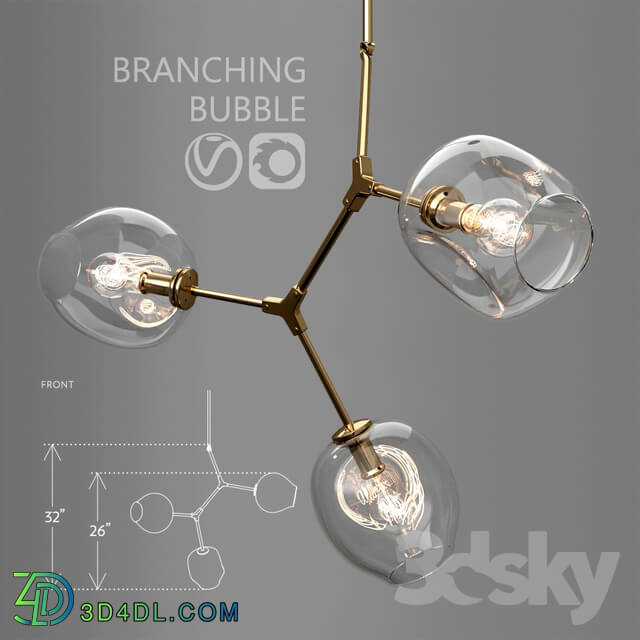 Ceiling light - Branching bubble 3 lamps by Lindsey Adelman _2_ CLEAR _ GOLD