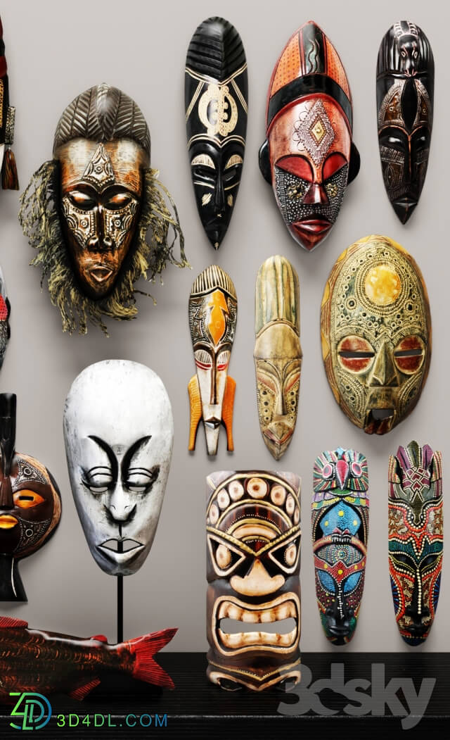 Other decorative objects - collection of masks and statuettes. 20 pieces