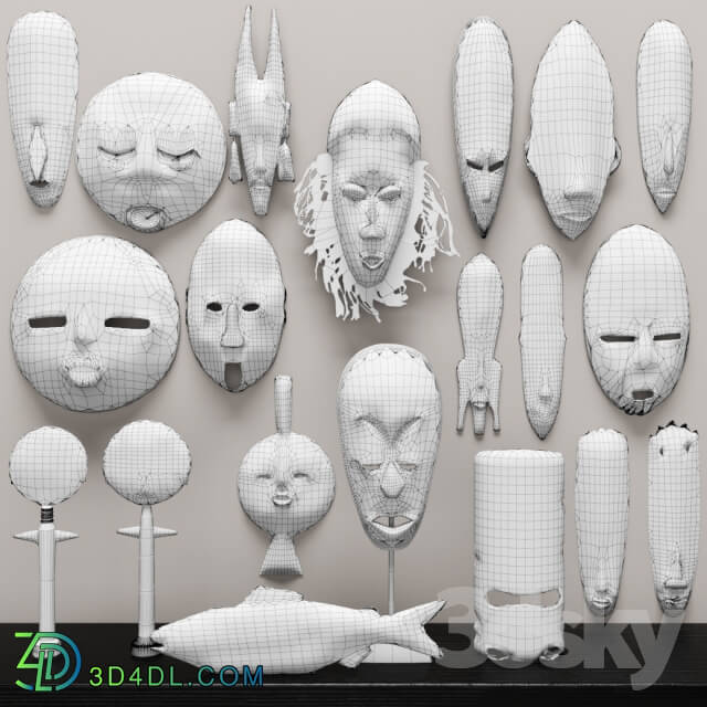 Other decorative objects - collection of masks and statuettes. 20 pieces