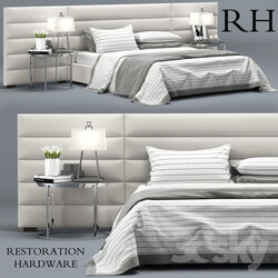 Bed - RH Modern custom horizontal channel fabric hedboard bed 