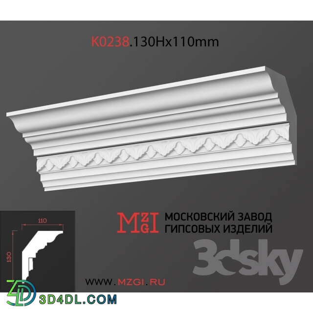 Decorative plaster - Cornices patterned plaster moldings K0238.130Nx110mm