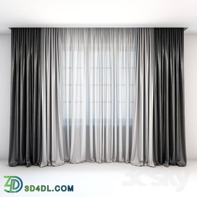 Curtain - Straight two-color curtains in the floor and tulle in a modern style