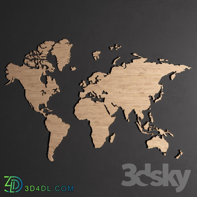 Other decorative objects - Wooden panel - world map