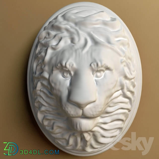 Decorative plaster - The head of a lion with a pen