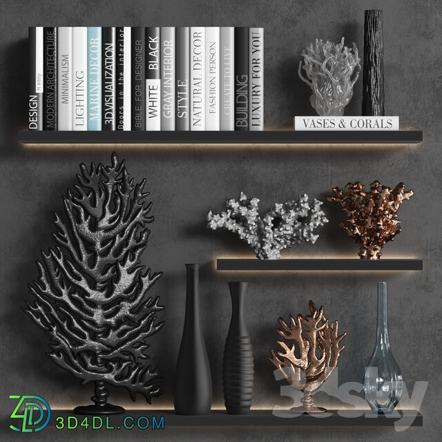 Decorative set - Decorative set of coral books and vases