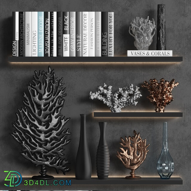 Decorative set - Decorative set of coral books and vases