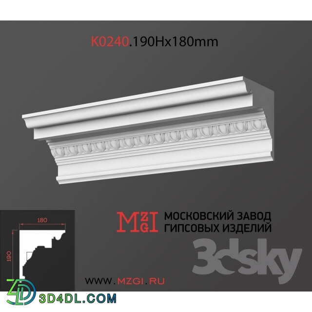 Decorative plaster - Cornices patterned plaster moldings K0240.190Nx180mm