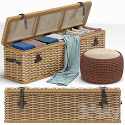 Other decorative objects - Brenna Leather Accent Woven Rattan Trunk_ pouf 