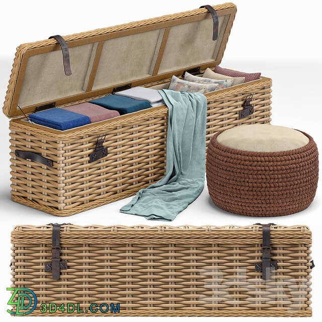 Other decorative objects - Brenna Leather Accent Woven Rattan Trunk_ pouf