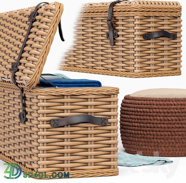 Other decorative objects - Brenna Leather Accent Woven Rattan Trunk_ pouf