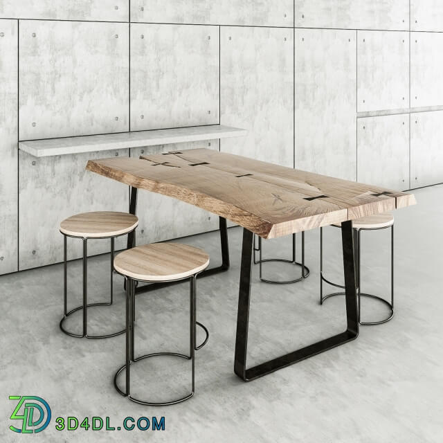 Table _ Chair - Concrete _amp_ wood
