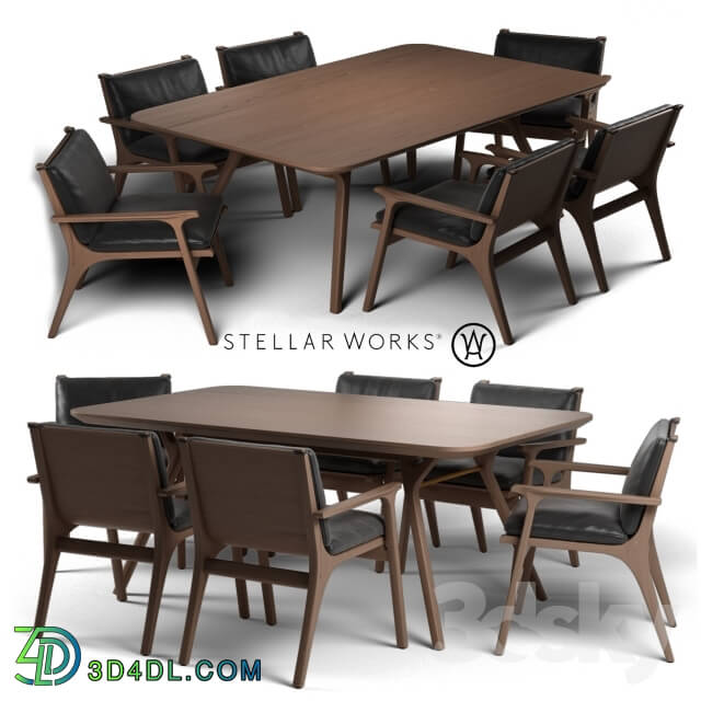 Table _ Chair - STELLAR WORKS RÉN DINING ARMCHAIR _amp_ RÉN DINING TABLE