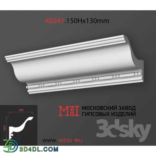 Decorative plaster - Cornices patterned plaster moldings K0241.150Nx130mm